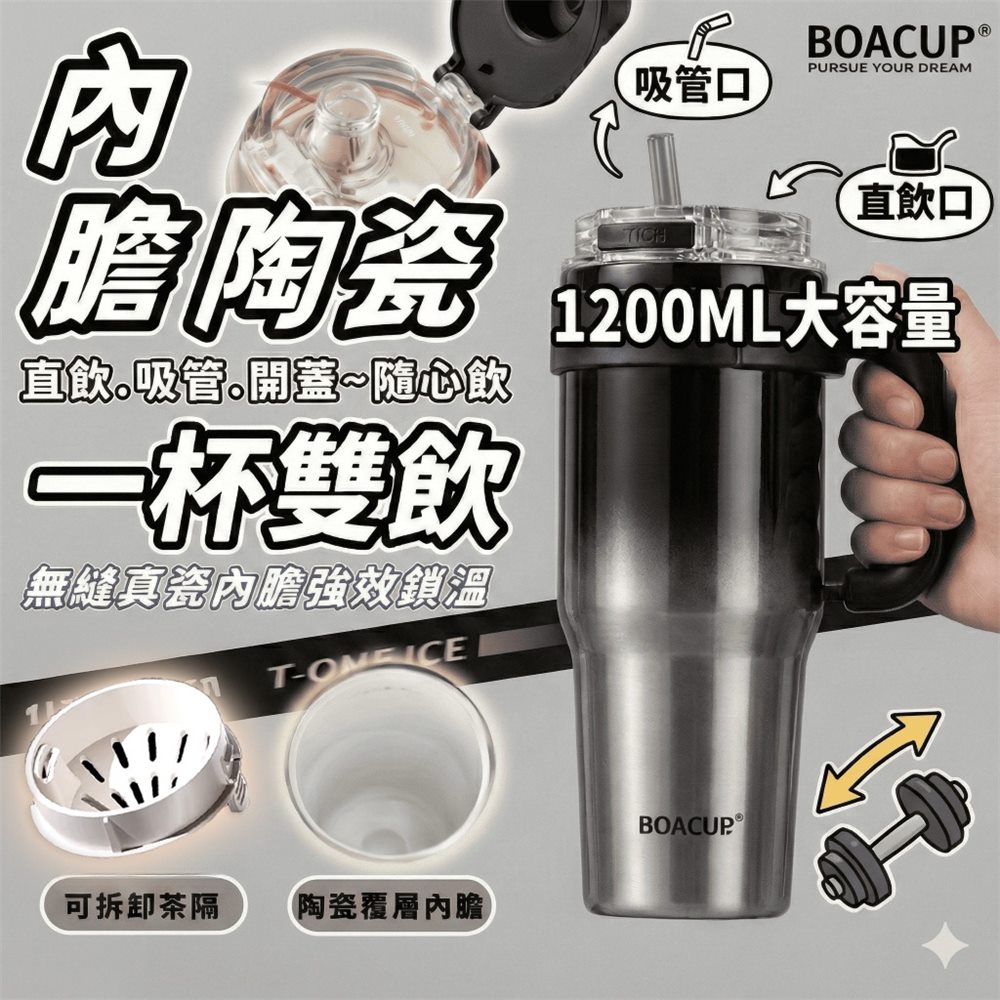陶瓷內膽手把大容量冰壩杯 1200ml 圖2